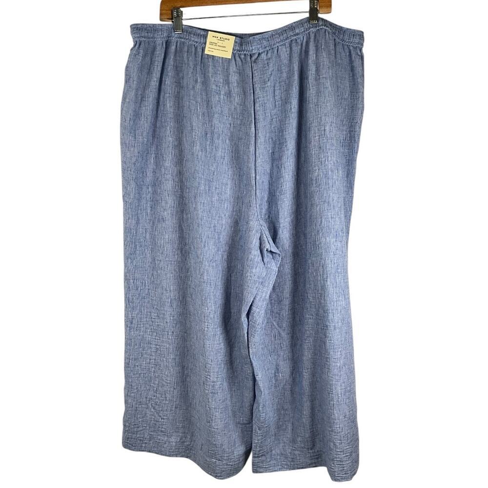 Max Studio London Wide Leg Cropped Pants 3X Blue Pull On Elastic Waist Coastal - Picture 2 of 11